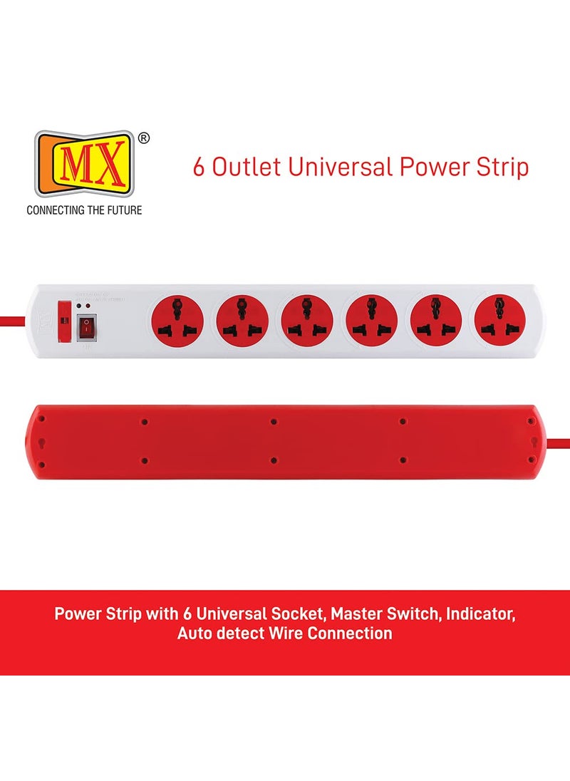 MX MX 6 Way Outlet Power Strip with Universal Socket Master Switch Fuse LED Indicator Spike Guard Extension Board Auto detect Wire Connection 15 Meter  - Image 2