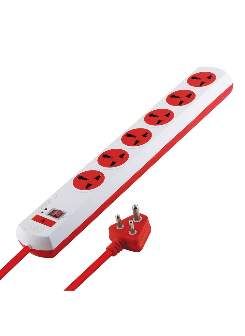 MX MX 6 Way Outlet Power Strip with Universal Socket Master Switch Fuse LED Indicator Spike Guard Extension Board Auto detect Wire Connection 15 Meter  - Image 1