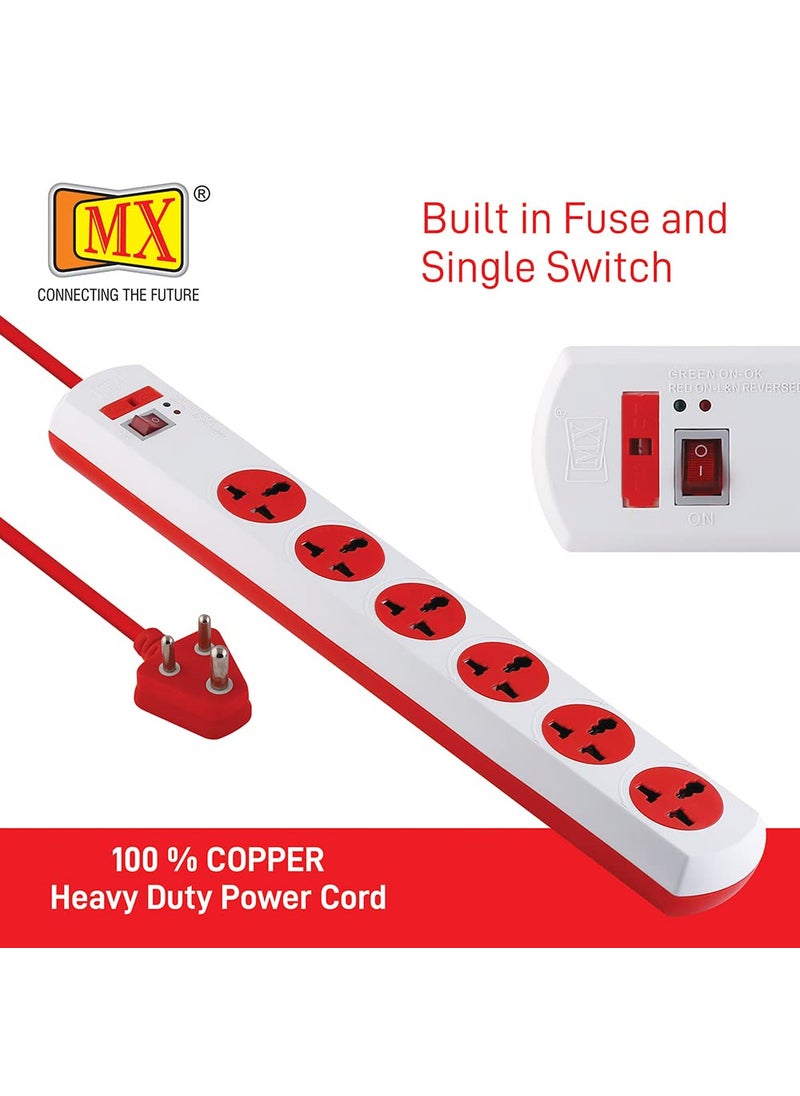 MX MX 6 Way Outlet Power Strip with Universal Socket Master Switch Fuse LED Indicator Spike Guard Extension Board Auto detect Wire Connection 15 Meter  - Image 5