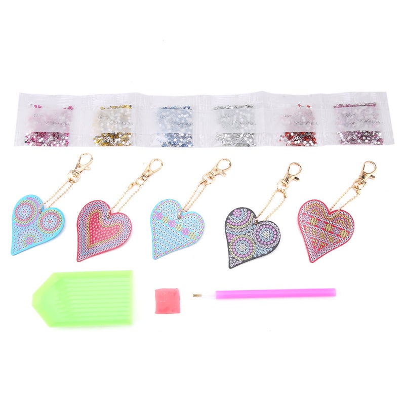 Heart Shaped Keychain DIY Diamond Painting Kit with Resin Sequins - Handmade Craft Set for Gifts and Home Decor - Image 1