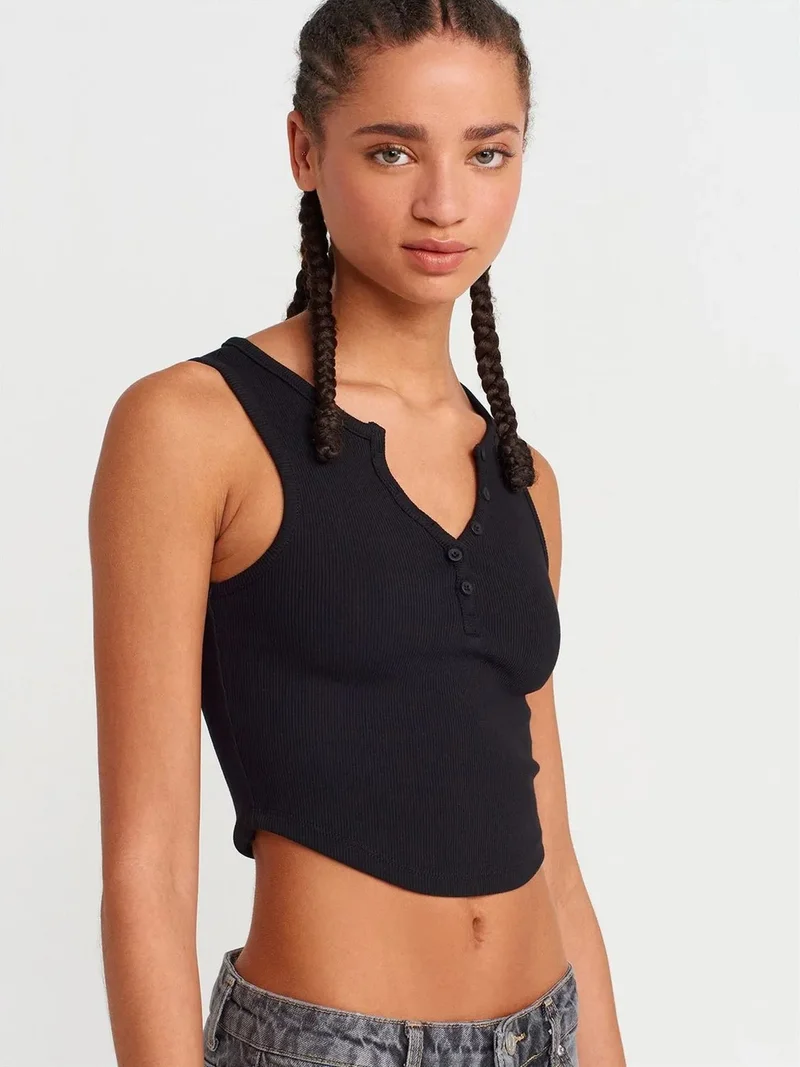 ديلفين DILVIN Women's Ribbed Crop Blouse With Buttons