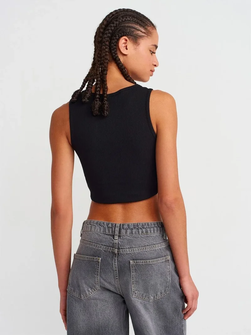 ديلفين DILVIN Women's Ribbed Crop Blouse With Buttons