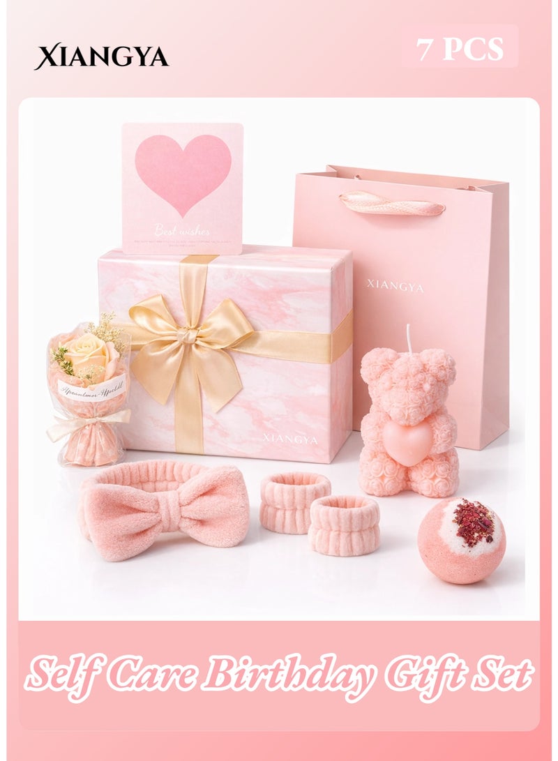 XIANGYA Birthday Gift for Ladies, Gift for Her – Self Care Spa Gift Box Set with Headband, Bath Bomb, Rose Bear Candle & Soap Flower, Ready to Gift Luxury Birthday Gift for Girlfriend, Wife, Mom - Image 1