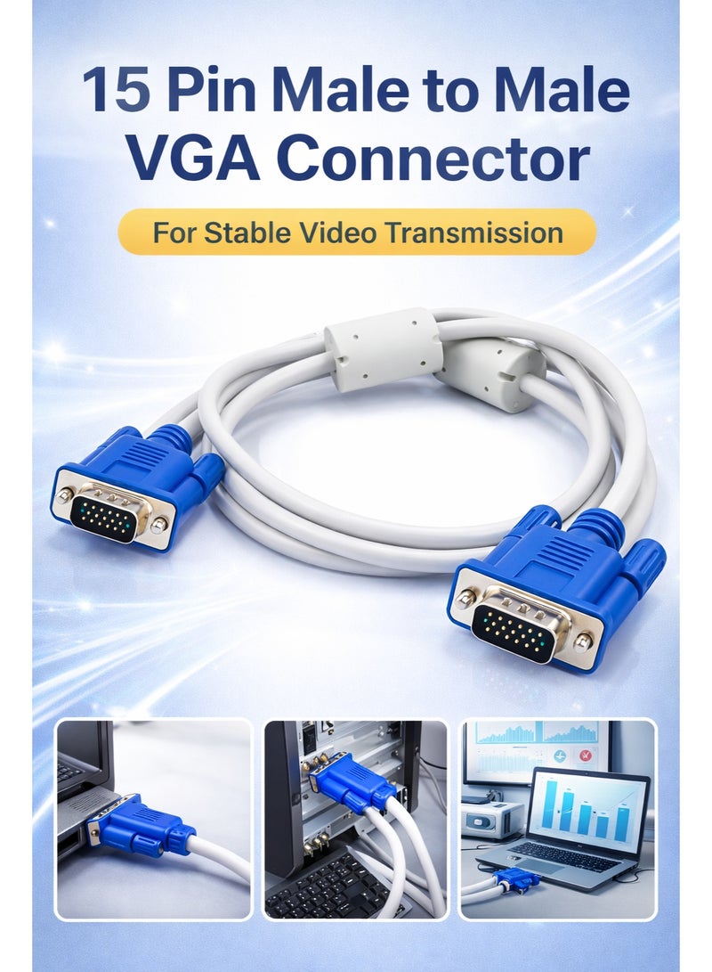 CABLE CONV VGA Cable 3 Meter White Color 15 Pin Male to Male – High-Resolution Monitor & PC Display Connector, Durable Video Cable - Image 2