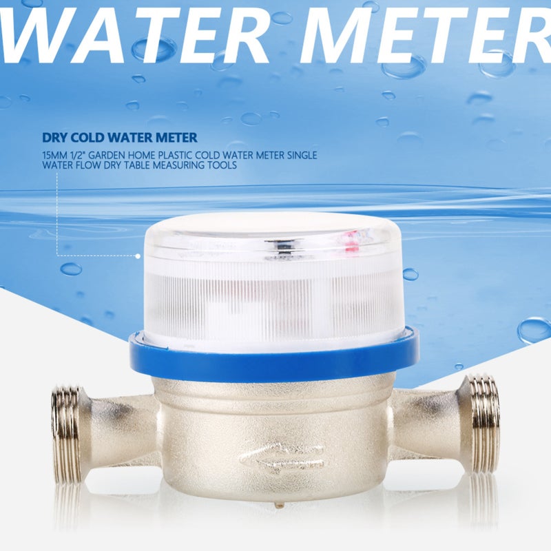 Compact Water Meter 15mm 1/2" Brass Cover Steel Bearing - Corrosion Resistant Dry Type with Filter Screen for Home Metering - Image 2
