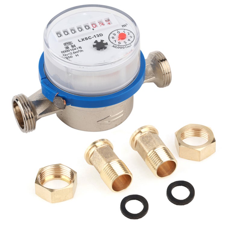 Compact Water Meter 15mm 1/2" Brass Cover Steel Bearing - Corrosion Resistant Dry Type with Filter Screen for Home Metering - Image 1