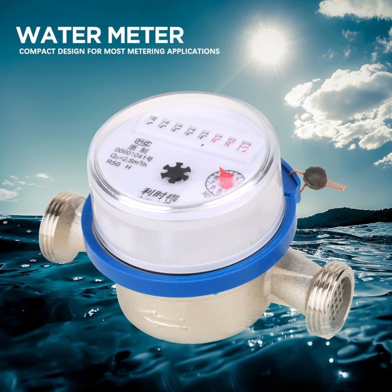 Compact Water Meter 15mm 1/2" Brass Cover Steel Bearing - Corrosion Resistant Dry Type with Filter Screen for Home Metering - Image 3