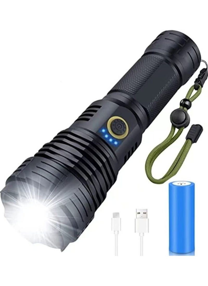 Cool Baby Style Rechargeable LED Torch High Lumen 90000 Lumen Super Bright Tactical Torch with 5 Light Modes and 26650 Battery Zoom Waterproof Torch with Zoom for Hiking Camping Ride or Emergency  - Image 1