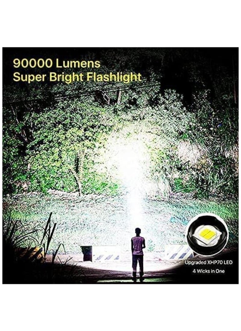 Cool Baby Style - Rechargeable LED Torch High Lumen 90000 Lumen Super Bright Tactical Torch with 5 Light Modes and 26650 Battery Zoom Waterproof Torch with Zoom for Hiking Camping Ride or Emergency - Image 1