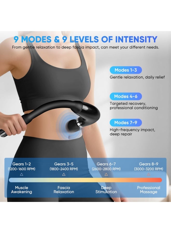 كيلا مسدس تدليك بألوان متنوعة مع مقبض تمديد على شكل حرف U، جهاز تدليك الأنسجة العميقة بالقرع مع 4 رؤوس قابلة للتبديل، و6 مستويات سرعة قابلة للتعديل، وشاشة LED تعمل باللمس لتخفيف آلام العضلات والتعافي - Image 2