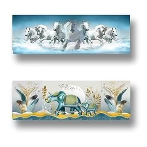SHREESHANN Printed Color Air Conditioning Dust Cover Waterproof Folding AC Covers for Split for 1.5 ton Indoor Unit (Pack Of 2) (Elephant & 7 Horses) - Image 1