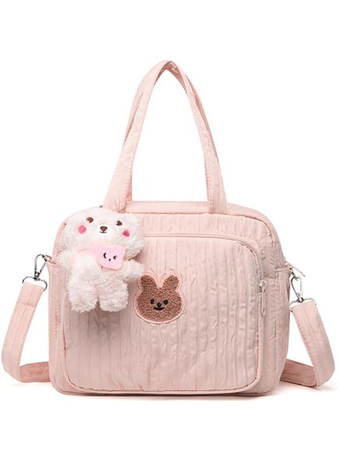 Diaper Bag Tote for Baby Girl Mommy Bag Quilted Cotton Baby Diaper Bag Travel Diaper Multifunction Maternity Bag Travel Storage Bag Diaper Tote Bag without Doll - Image 3
