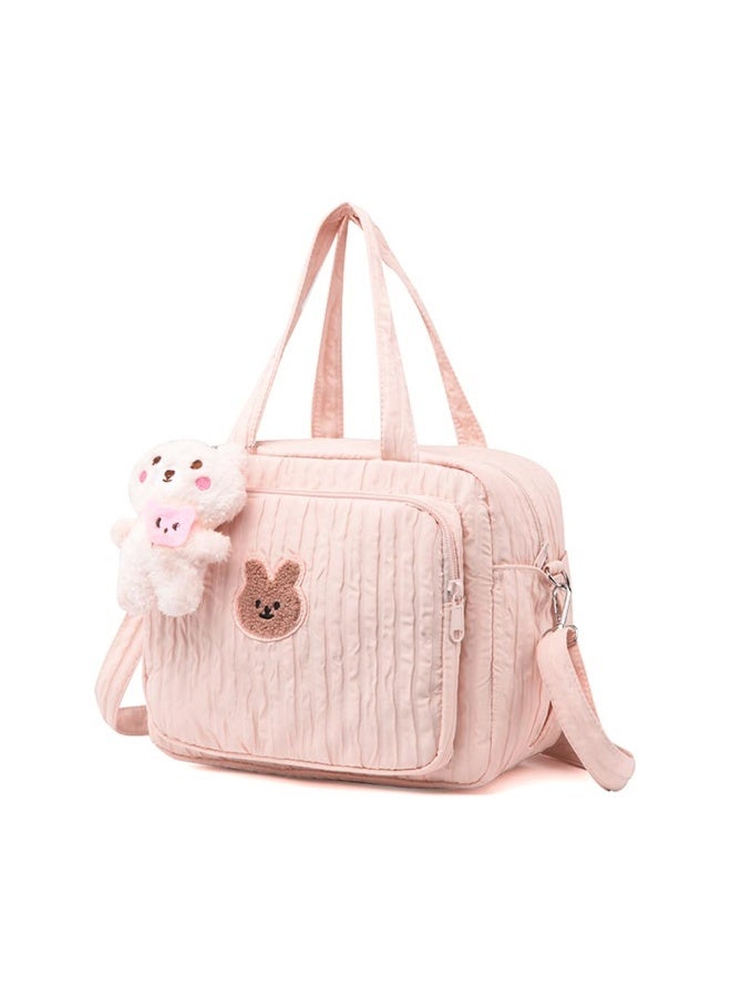 Diaper Bag Tote for Baby Girl Mommy Bag Quilted Cotton Baby Diaper Bag Travel Diaper Multifunction Maternity Bag Travel Storage Bag Diaper Tote Bag without Doll - Image 1