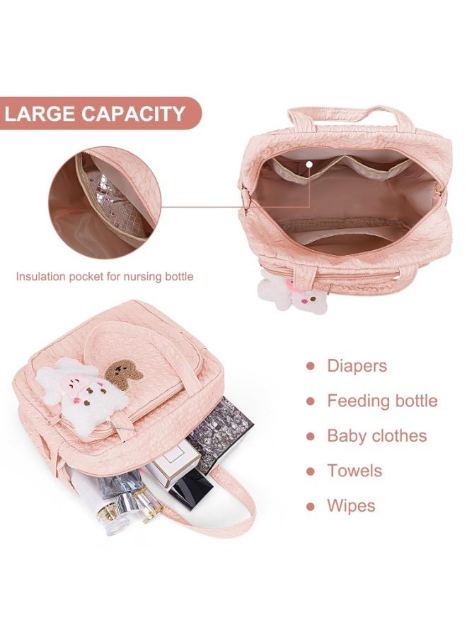Diaper Bag Tote for Baby Girl Mommy Bag Quilted Cotton Baby Diaper Bag Travel Diaper Multifunction Maternity Bag Travel Storage Bag Diaper Tote Bag without Doll - Image 5