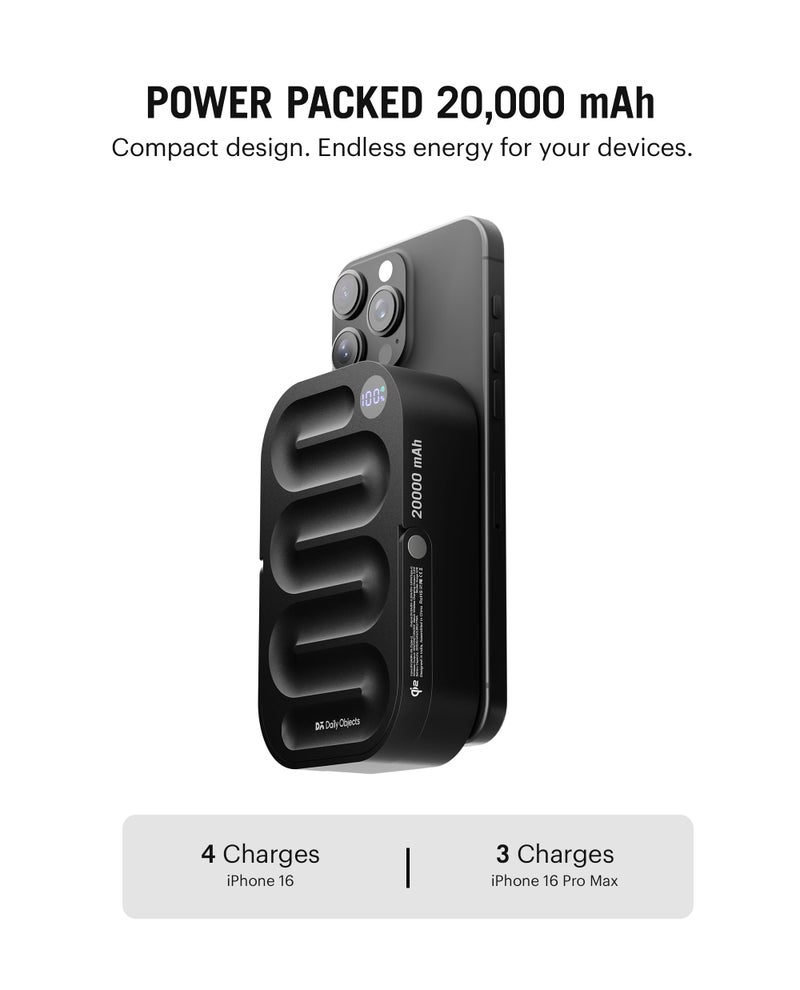 DailyObjects Loop Qi2-Certified 20000 mAh Fast Charging MagSafe-Compatible Wireless Aluminium Power Bank - Black Compatible with iPhone 16, 15,14,13,12 Series | Multi-Layer chipset for Protection - Image 3