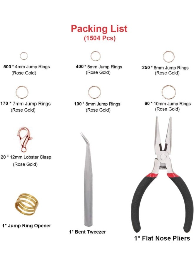 EuTengHao 1504pcs Open Jump Ring and Lobster Clasps Jewelry Repair Tools Jewelry Making Supplies Kit with Jewelry Making Accessories for Necklace Making Repair (Rose Gold) - Image 2