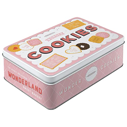 Nostalgic Art Nostalgic-Art Retro Storage Tin Box Flat, 84.5 oz, Wonder Cookies – Gift idea for the kitchen, Metal Can with Lid, Decorative vintage design - Image 1