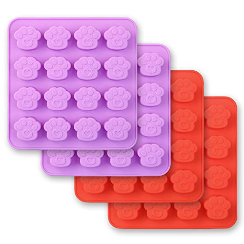 Cozihom Dog Paw Shaped Silicone Molds, 16 Cavity, Food Grade, for Chocolate, Candy, Pudding, Jelly, Dog Treats. 4 Pcs - Image 1