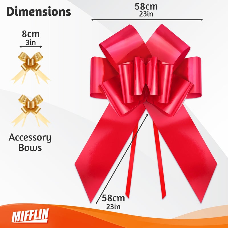 Mifflin-USA Big Car Bow (Red, 23 inch) Gift Bow, Giant Bow for Car, Birthday Bow, Huge Car Bow, Car Bows, Big Red Bow, Bow for Gifts, Christmas Bow for Cars, Gift Wrapping, Big Gift Bow - Image 3