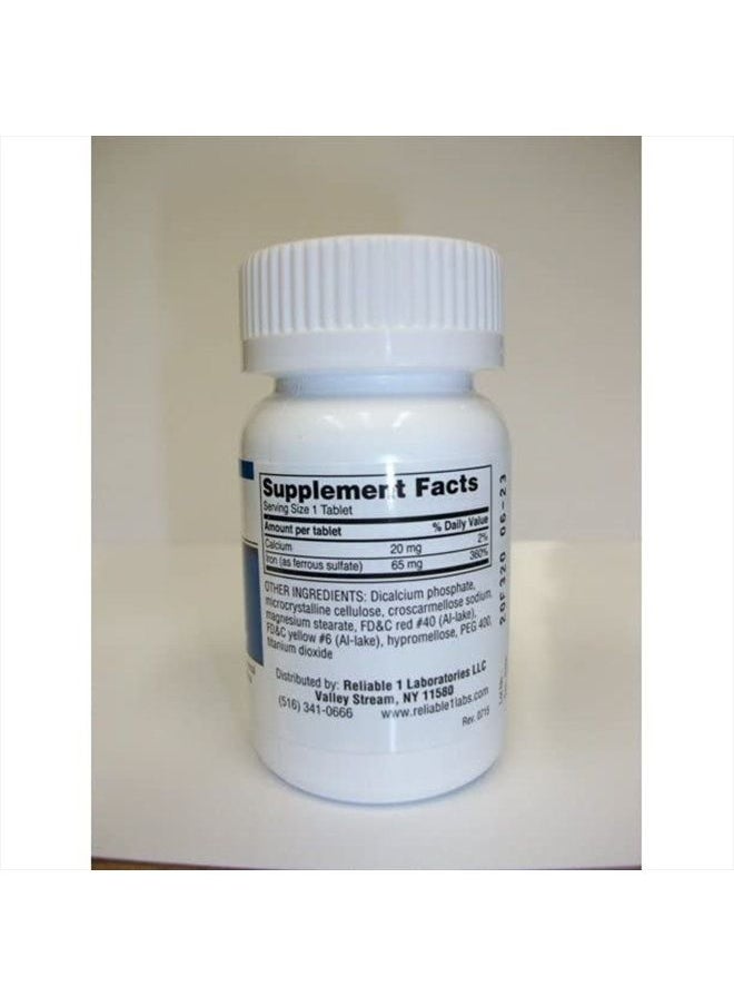 Reliable-1 Laboratories - Iron Supplement Ferrous Sulfate 325mg by Reliable 1 | Iron Pills for Women and Men | Iron Supplements for Anemia and Iron Deficiency | 100 Iron Tablets per Bottle - Image 1