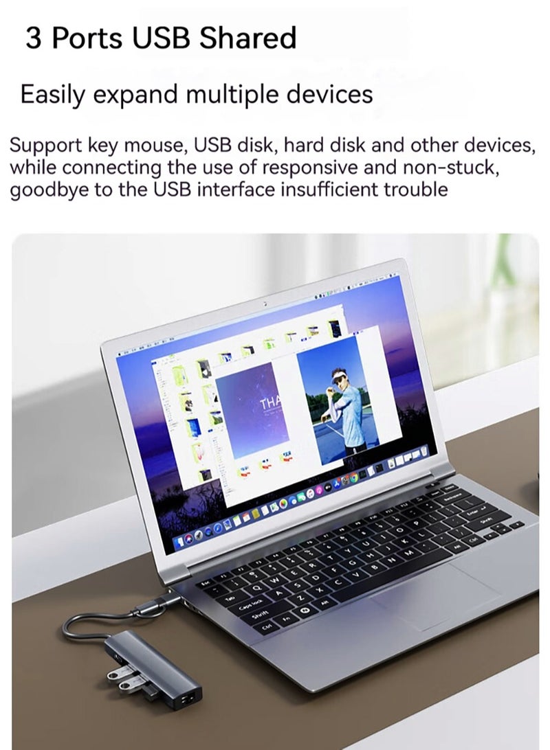 USB to Ethernet Adapter, 5 in 2 USB Hub with Ethernet, Plug and Play, Multiport Network Adapter with 3 USB 3.0 Port, Gigabit RJ45, USB-C Power Port Compatible for Laptop MacBook XPS Windows 11  - Image 5