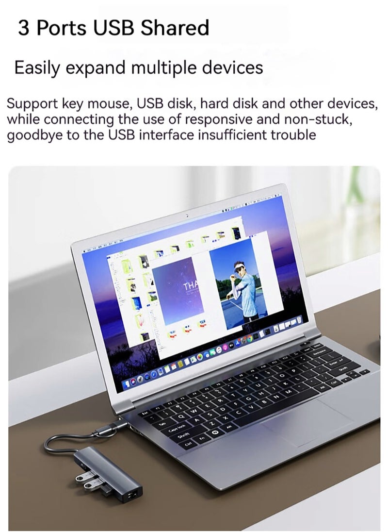 Generic - USB to Ethernet Adapter, 5 in 2 USB Hub with Ethernet, Plug and Play, Multiport Network Adapter with 3 USB 3.0 Port, Gigabit RJ45, USB-C Power Port Compatible for Laptop MacBook XPS Windows 11 - Image 1