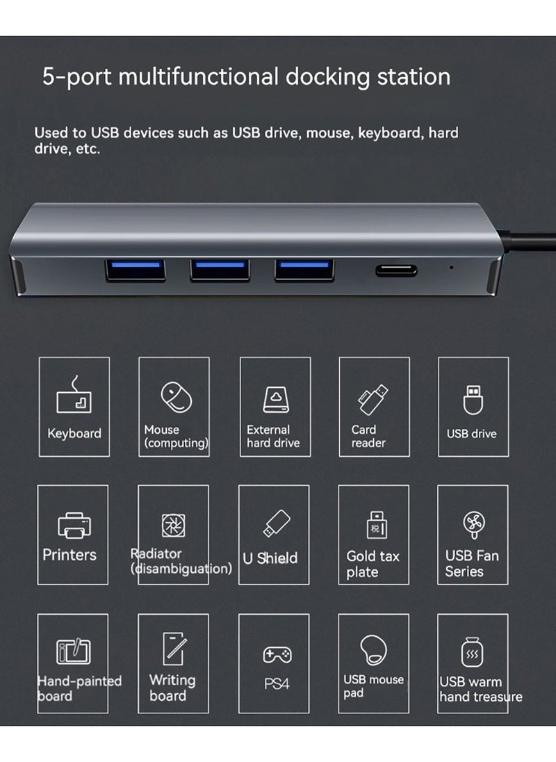 Generic - USB to Ethernet Adapter, 5 in 2 USB Hub with Ethernet, Plug and Play, Multiport Network Adapter with 3 USB 3.0 Port, Gigabit RJ45, USB-C Power Port Compatible for Laptop MacBook XPS Windows 11 - Image 1