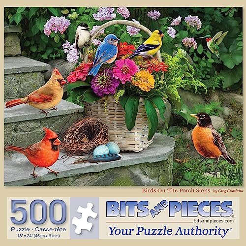 Bits and Pieces Large 500 Piece Jigsaw Puzzle for Adults Birds On The Porch Steps Flowers Jigsaw Puzzle by Greg Giordano Completed Puzzle Size 18 x 24 - Image 5