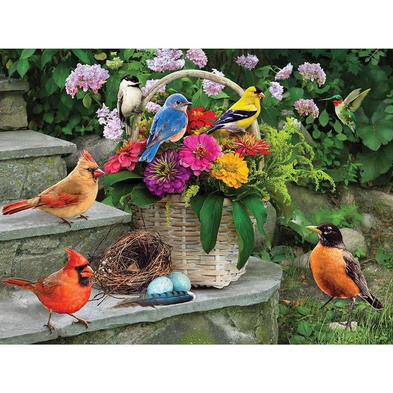 Bits and Pieces Large 500 Piece Jigsaw Puzzle for Adults Birds On The Porch Steps Flowers Jigsaw Puzzle by Greg Giordano Completed Puzzle Size 18 x 24 - Image 3