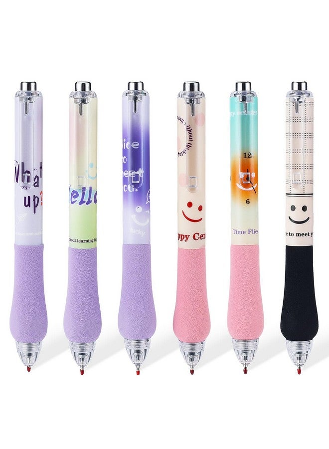 ZLSPTK 6Pcs Cute Pens Kawaii Gel Pens Retractable Korean Pens Fine Point Smooth Writing Pens 0.5 Black Soft Grip Quick Dry Ink Aesthetic Office School Supplies Korean Stationary for Teens Women - Image 1