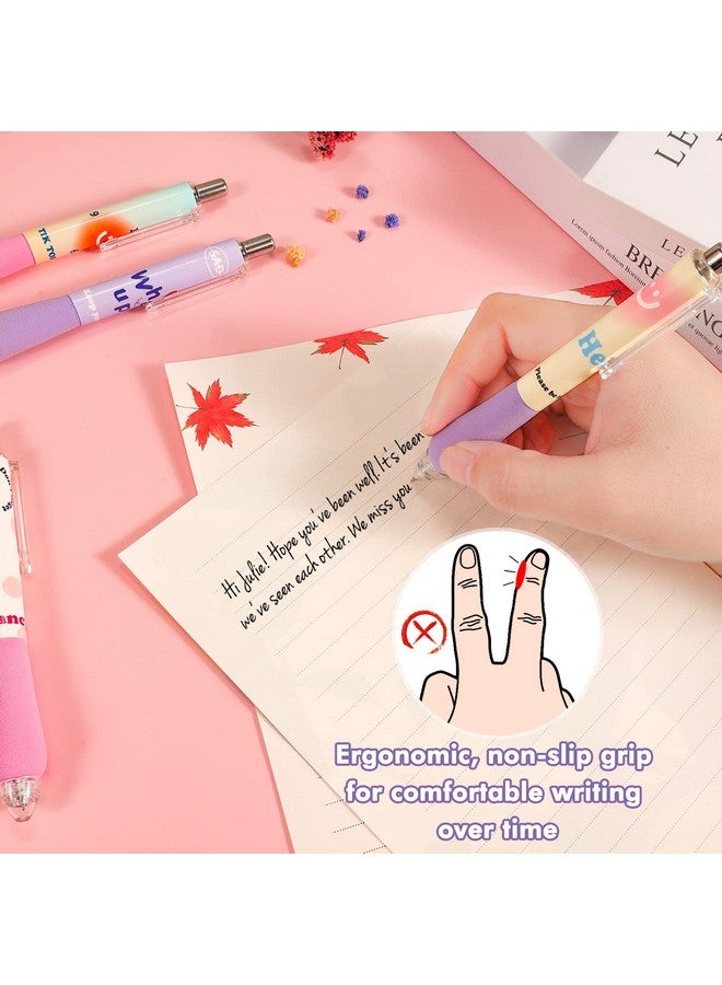ZLSPTK 6Pcs Cute Pens Kawaii Gel Pens Retractable Korean Pens Fine Point Smooth Writing Pens 0.5 Black Soft Grip Quick Dry Ink Aesthetic Office School Supplies Korean Stationary for Teens Women - Image 3