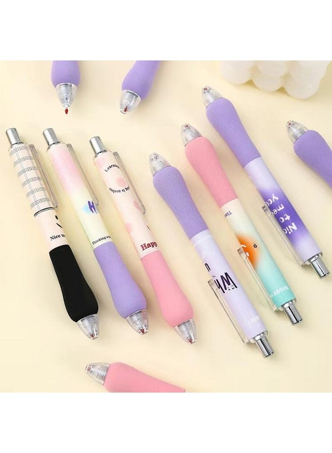 ZLSPTK 6Pcs Cute Pens Kawaii Gel Pens Retractable Korean Pens Fine Point Smooth Writing Pens 0.5 Black Soft Grip Quick Dry Ink Aesthetic Office School Supplies Korean Stationary for Teens Women - Image 2