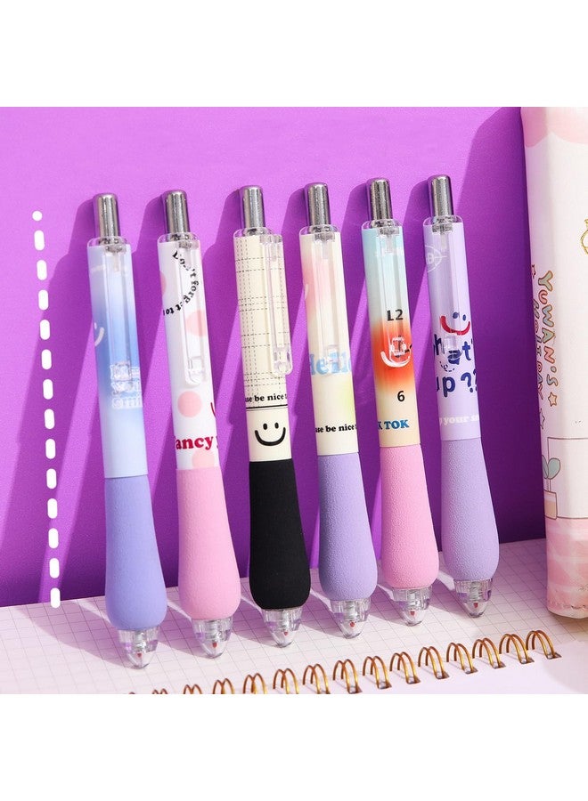 ZLSPTK 6Pcs Cute Pens Kawaii Gel Pens Retractable Korean Pens Fine Point Smooth Writing Pens 0.5 Black Soft Grip Quick Dry Ink Aesthetic Office School Supplies Korean Stationary for Teens Women - Image 5