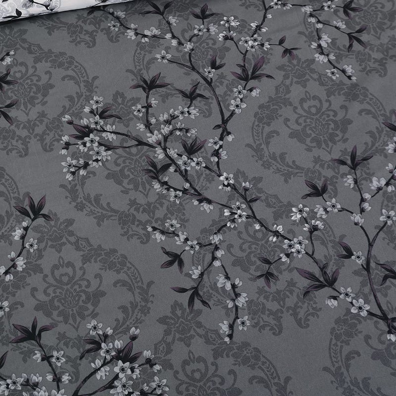 YEPINS Soft Bedding Duvet Cover Set with Zipper Closure and Corner Ties, Branch Floral and Paisley Printed Pattern, Reversible Design, Grey and White- Brushed Microfiber Queen Size - Image 3