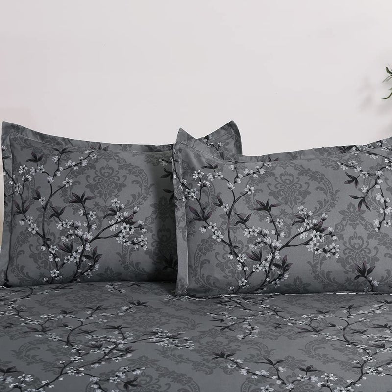 YEPINS Soft Bedding Duvet Cover Set with Zipper Closure and Corner Ties, Branch Floral and Paisley Printed Pattern, Reversible Design, Grey and White- Brushed Microfiber Queen Size - Image 4