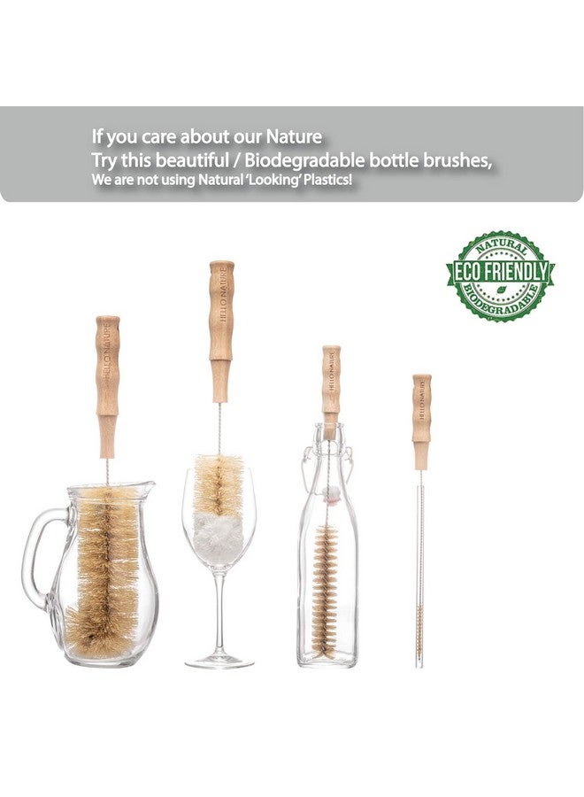 HELLO NATURE 4Pcs Long Handle Bottle Cleaning Brush Set by HELLO NATURE, Sustainable & Biodegradable Natural Fibre Bamboo Handle Brushes Zero-Waste & Plastic Free - Image 1