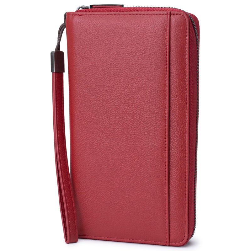 Bveyzi Travel Document Organizer RFID Blocking Leather Multiple Passport Wallet Family Holder Id Wrist StrapWine Red - Image 2