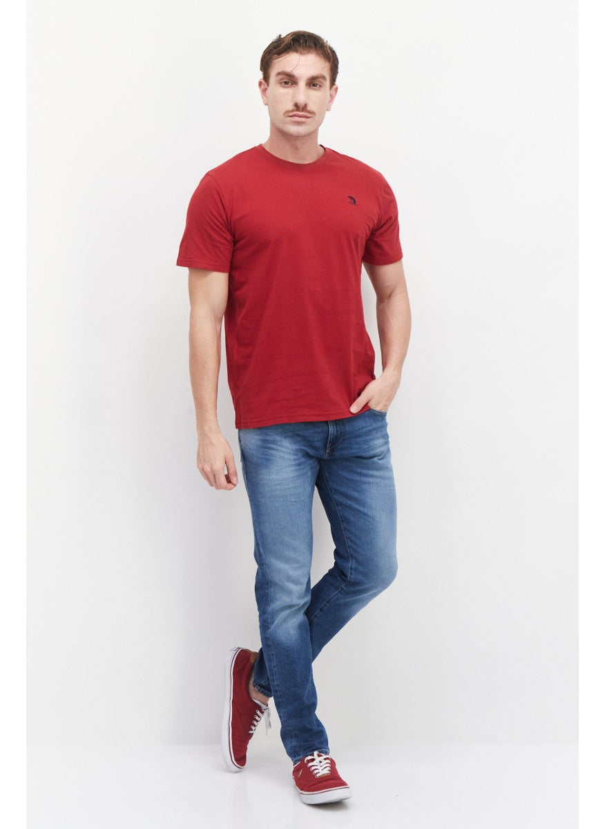 Nordland Men Crew Neck Short Sleeve Embroidered Logo T-Shirt, Red  - Image 3