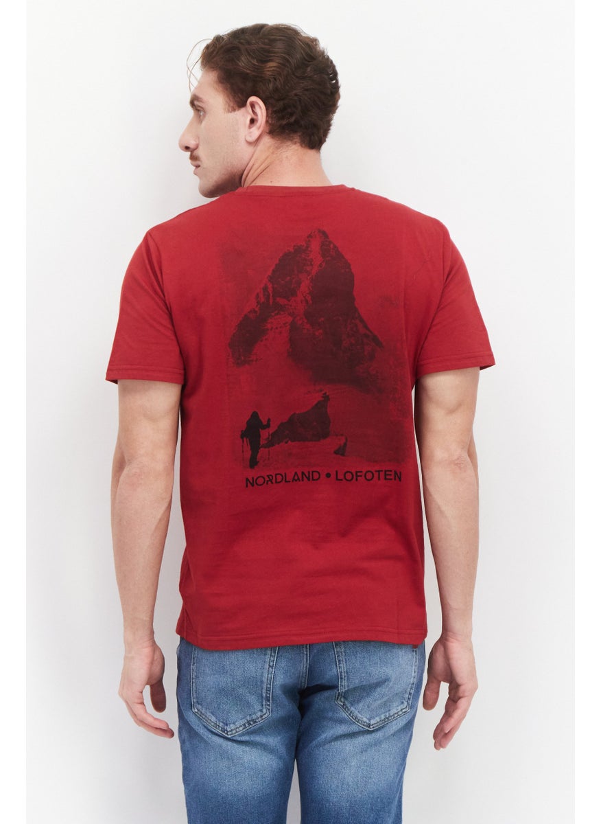 Nordland Men Crew Neck Short Sleeve Embroidered Logo T-Shirt, Red  - Image 2