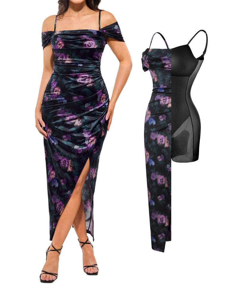 Popilush Cocktail Dresses for Women Floral Shapewear Off the Shoulder Formal Wedding Guest Maxi Dresses - Image 1