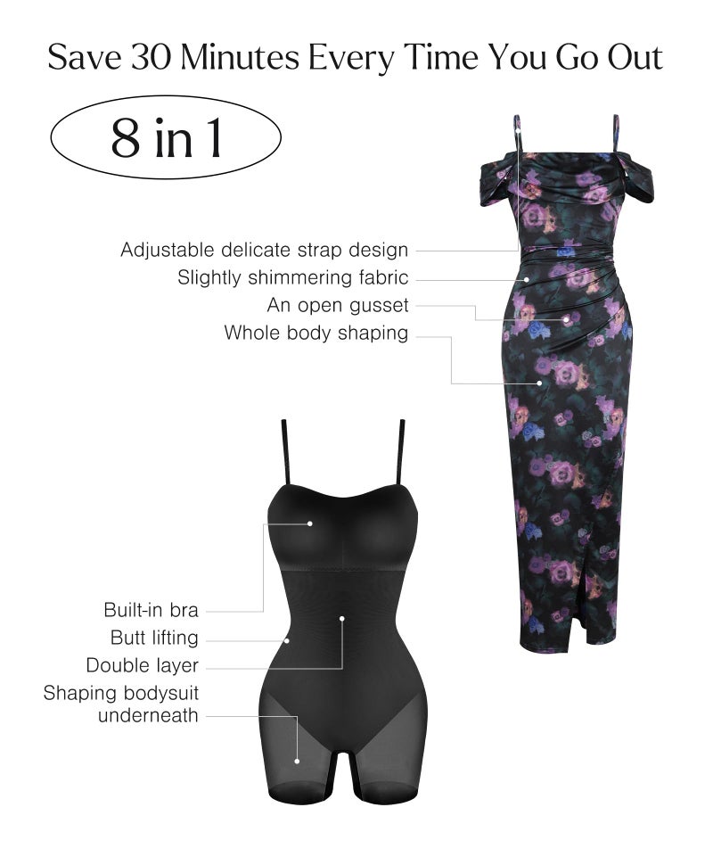 Popilush Cocktail Dresses for Women Floral Shapewear Off the Shoulder Formal Wedding Guest Maxi Dresses - Image 5