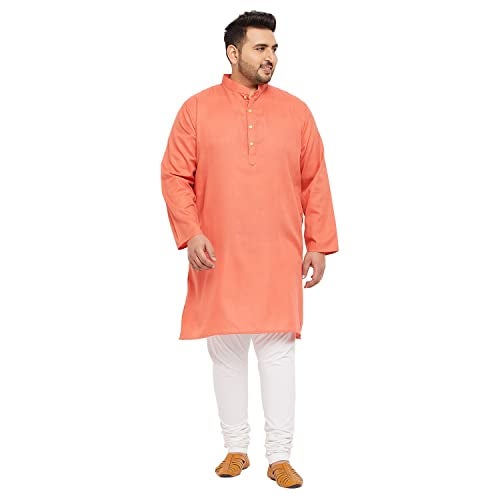Bigbanana Plus Size Men's Regular Fit Kurta (Ullas-Peach,Peach,5XL) - Image 1