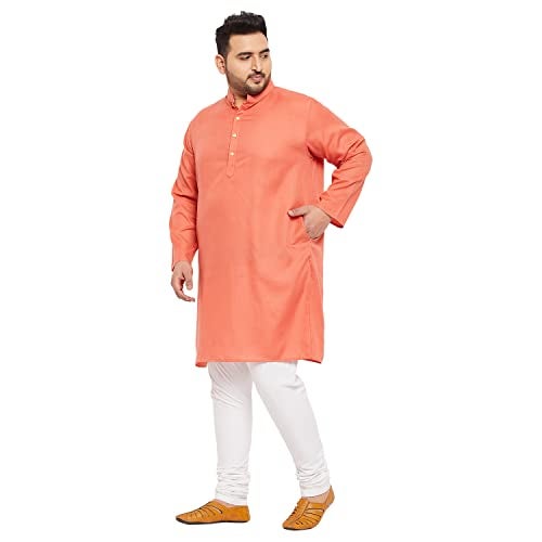 Bigbanana Plus Size Men's Regular Fit Kurta (Ullas-Peach,Peach,5XL) - Image 3