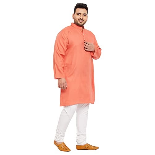 Bigbanana Plus Size Men's Regular Fit Kurta (Ullas-Peach,Peach,5XL) - Image 4