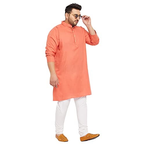 Bigbanana Plus Size Men's Regular Fit Kurta (Ullas-Peach,Peach,5XL) - Image 2