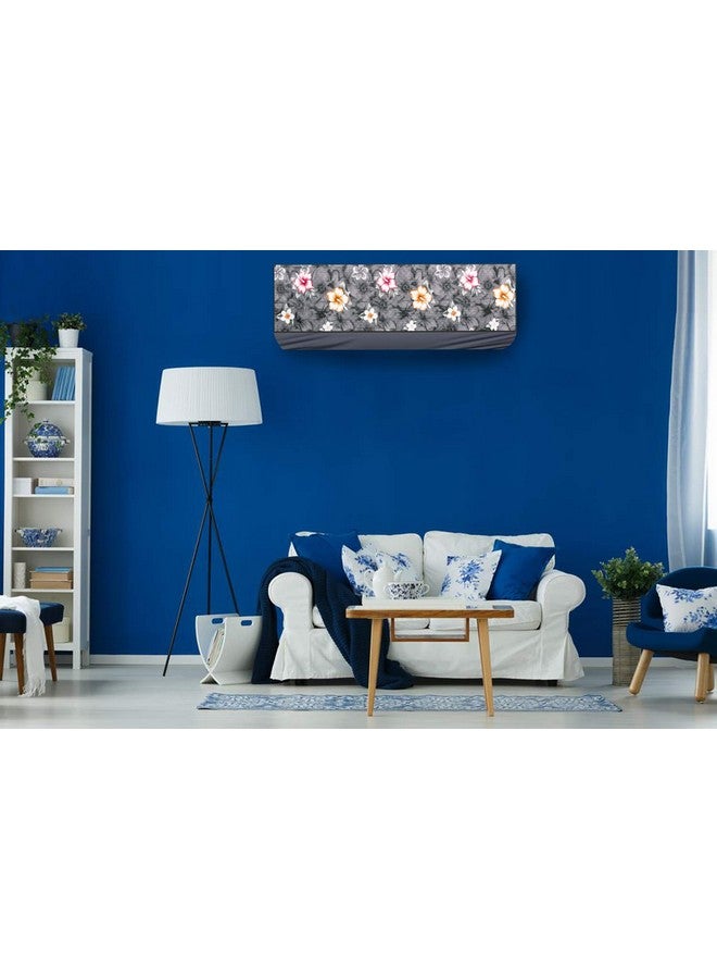 The Furnishing Tree Split AC cover for indoor and outdoor unit of 2 ton waterproof and dustproof Grey Floral pattern - Image 2