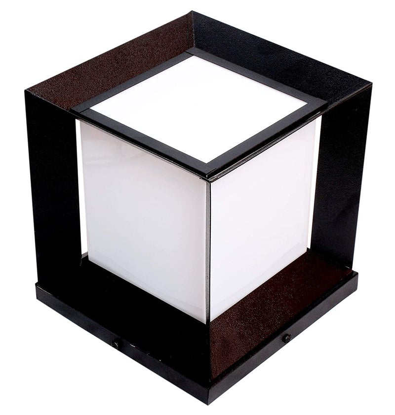 kinis Modern Shape Pole Lamp/Gate Light/Outdoor Lamp/Outdoor Light/Pillar Light for Outdoor Home, Cube Shape, Black and Milky (Pack of 1, Without Bulb) - Image 2