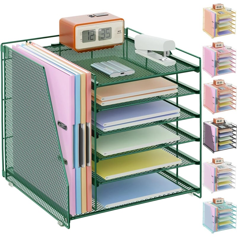gianotter 6Tier Paper Organizer With Magazine Holder Desk Organizers and Accessories Desk Accessories Workspace Organizers File Organizer for Office Supplies Storag Green 6Tier - Image 2