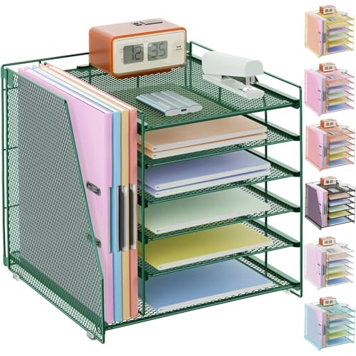 gianotter 6Tier Paper Organizer With Magazine Holder Desk Organizers and Accessories Desk Accessories Workspace Organizers File Organizer for Office Supplies Storag Green 6Tier - Image 1