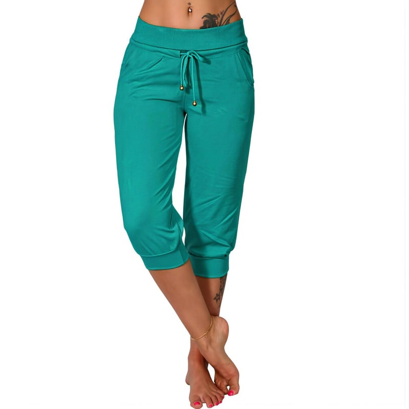 Womens Casual Cropped Pants Multi Scene Use Yoga Walking Home Workout Comfy Beige - Image 1